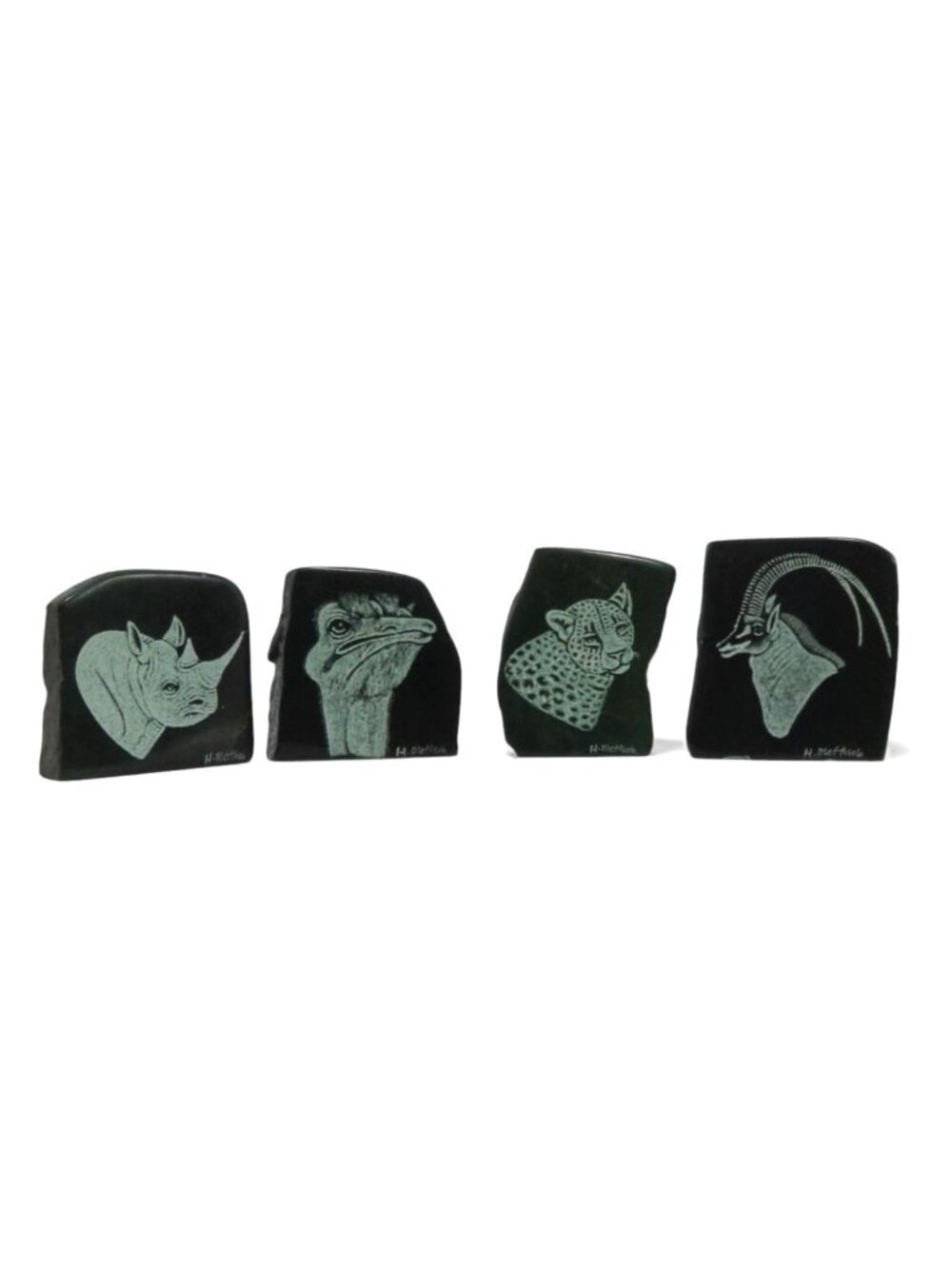 Animal Etched Stone Small Green Verdite Blocks Hand Carved Set from South Africa